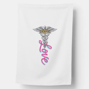 Nurse Love Caduceus Floral Medical Vertical Design House Flag