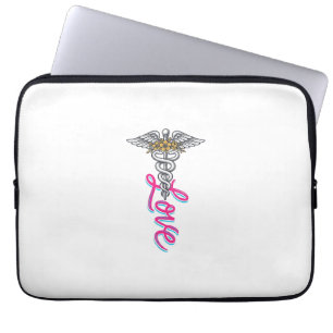 Nurse Love Caduceus Floral Medical Vertical Design Laptop Sleeve