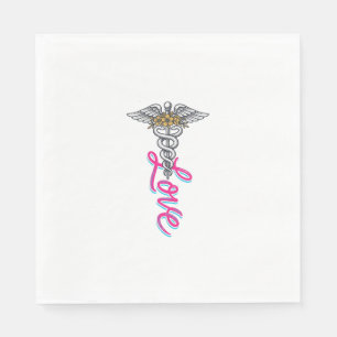 Nurse Love Caduceus Floral Medical Vertical Design Napkins