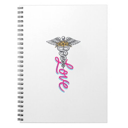 Nurse Love Caduceus Floral Medical Vertical Design Notebook