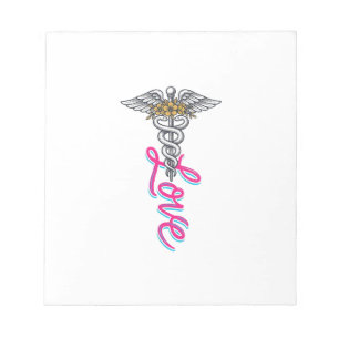 Nurse Love Caduceus Floral Medical Vertical Design Notepad