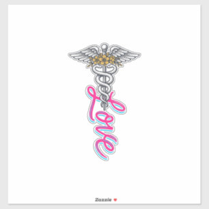 Nurse Love Caduceus Floral Medical Vertical Design Sticker
