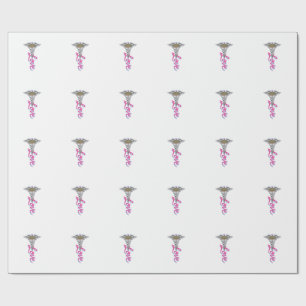 Nurse Love Caduceus Floral Medical Vertical Design Wrapping Paper