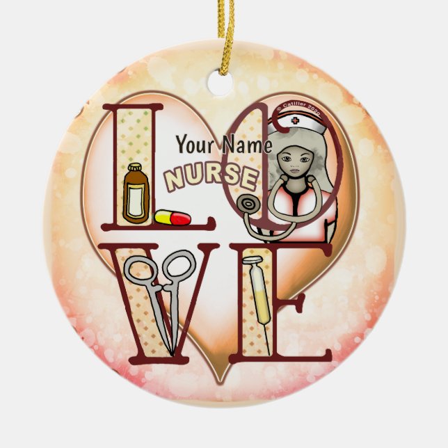 Nurse Love Ceramic Ornament (Front)