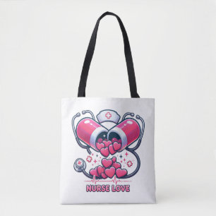 Nurse Love Heart Pill Stethoscope Tote Bag