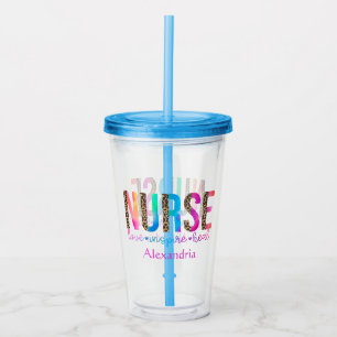 "Nurse - Love, Inspire, Heal" in Rainbow Color Acrylic Tumbler