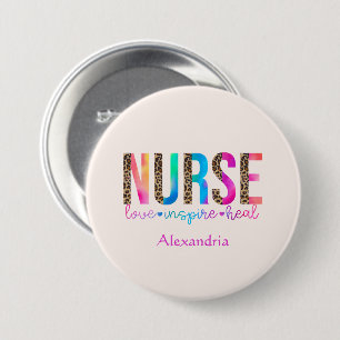 "Nurse - Love, Inspire, Heal" in Rainbow Color Button