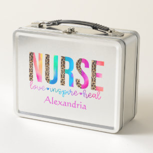 "Nurse - Love, Inspire, Heal" in Rainbow Color Metal Lunch Box