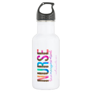 "Nurse - Love, Inspire, Heal" in Rainbow Color Stainless Steel Water Bottle