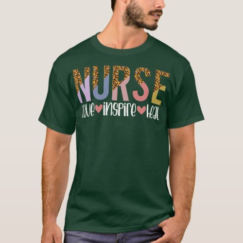 Nurse Love Inspire Heal Leopard Print Gift T_Shirt
