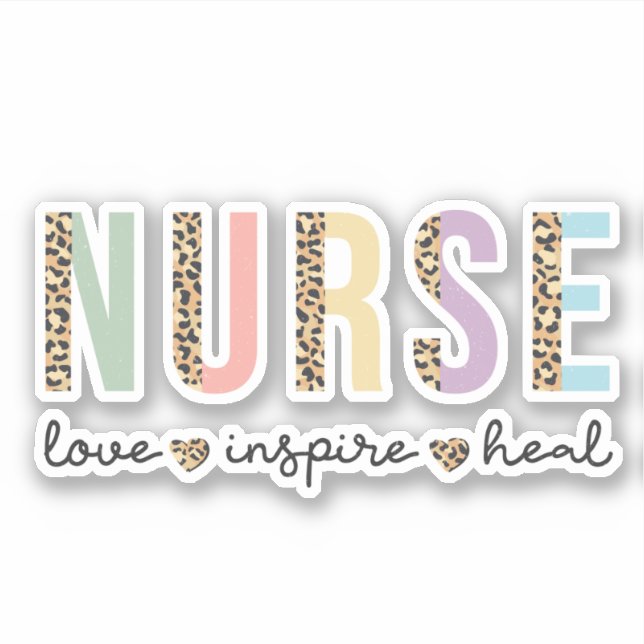 Nurse Love Inspire Heal Leopard Print Pastel  Sticker (Front)