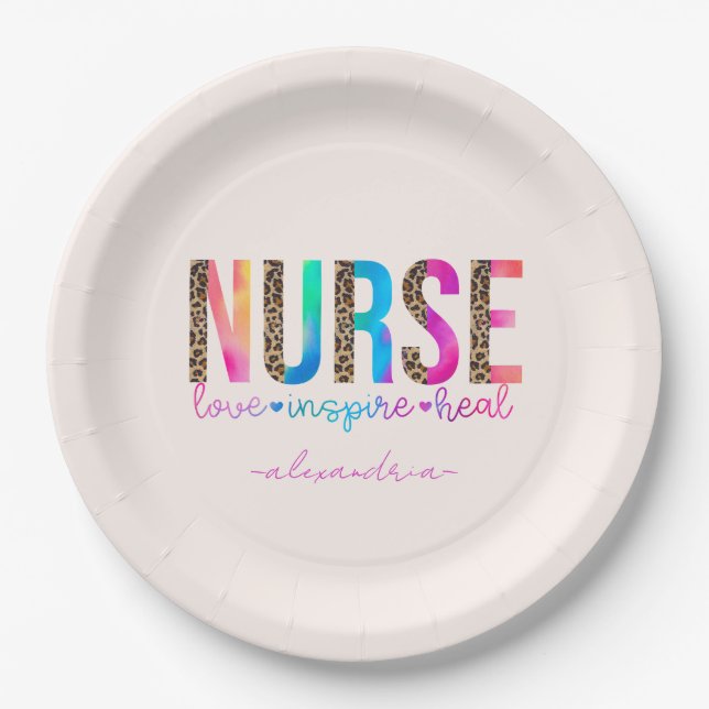 Nurse - Love, Inspire, Heal Paper Plates (Front)