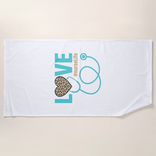 Nurse Love Leopard Stethoscope Vector Design_1 Beach Towel