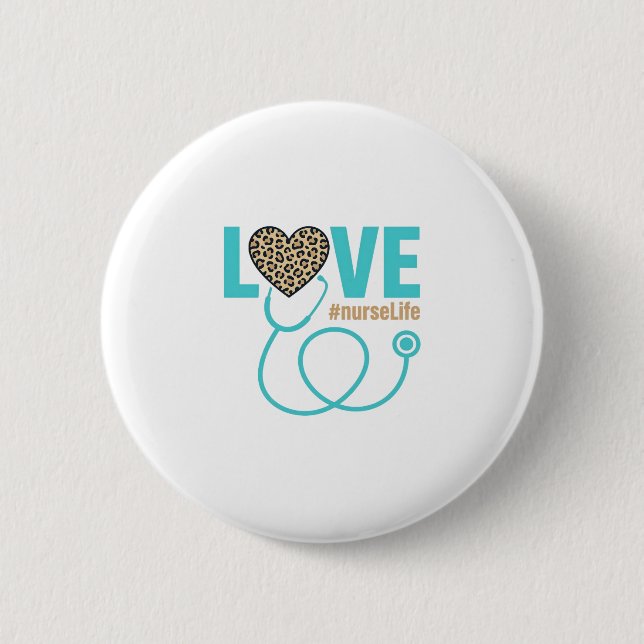 Nurse Love Leopard Stethoscope Vector Design_1 Button (Front)