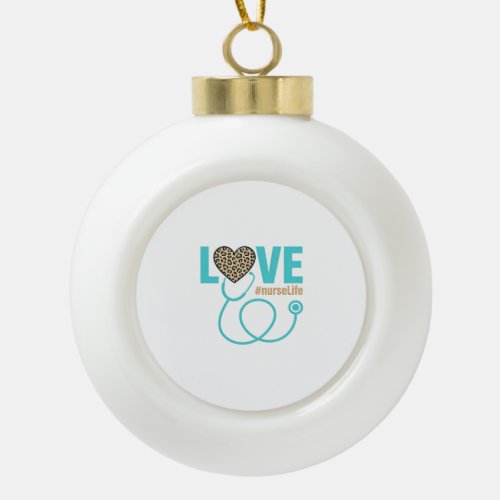 Nurse Love Leopard Stethoscope Vector Design_1 Ceramic Ball Christmas Ornament