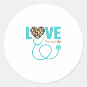 Nurse Love Leopard Stethoscope Vector Design_1 Classic Round Sticker
