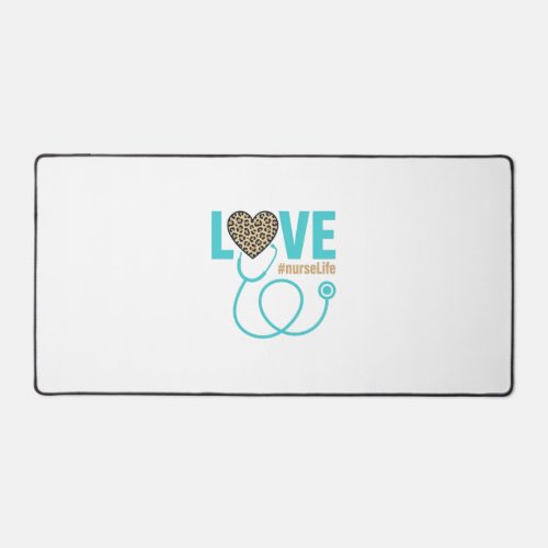 Nurse Love Leopard Stethoscope Vector Design_1 Desk Mat