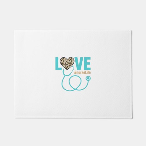 Nurse Love Leopard Stethoscope Vector Design_1 Doormat