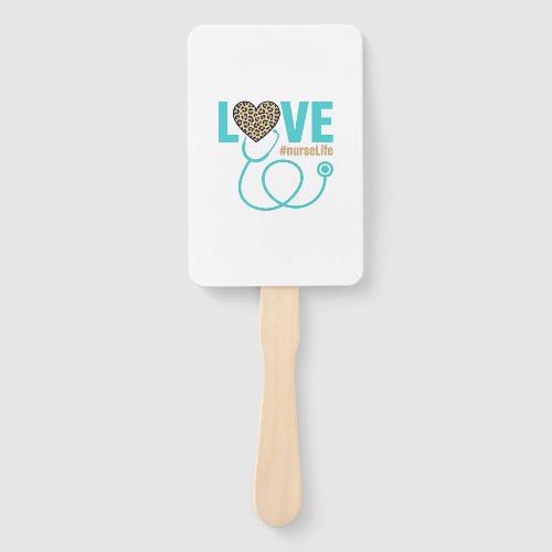 Nurse Love Leopard Stethoscope Vector Design_1 Hand Fan