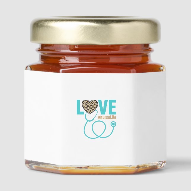 Nurse Love Leopard Stethoscope Vector Design_1 Honey Jar Favors (Front)