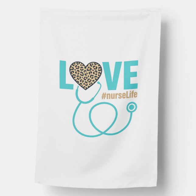 Nurse Love Leopard Stethoscope Vector Design_1 House Flag (Front)