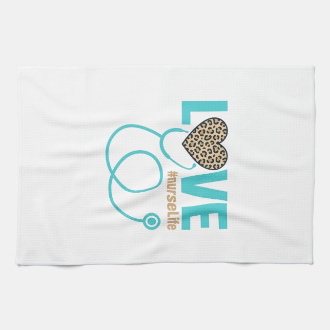 Nurse Love Leopard Stethoscope Vector Design_1 Kitchen Towel (Horizontal)