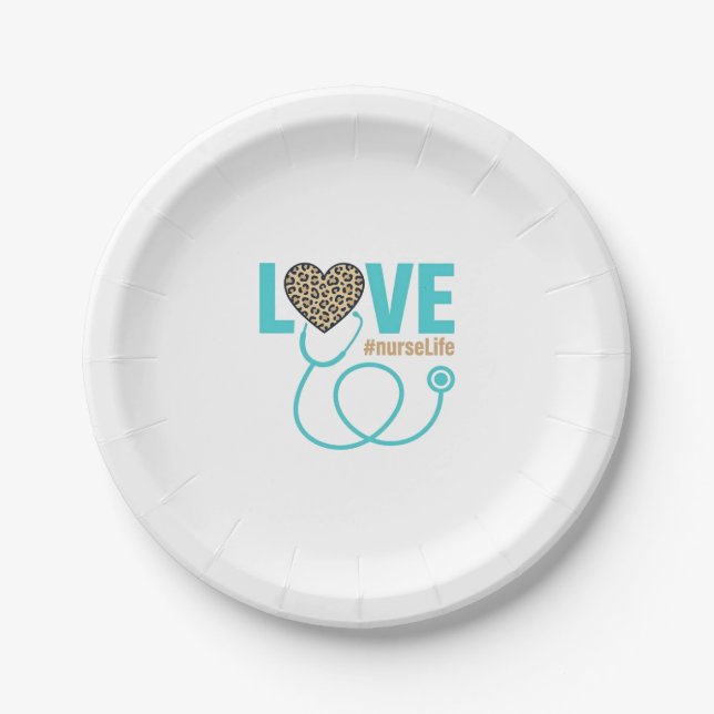 Nurse Love Leopard Stethoscope Vector Design_1 Paper Plates (Front)