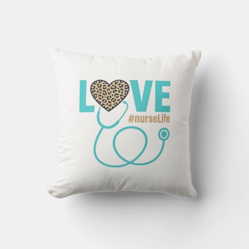 Nurse Love Leopard Stethoscope Vector Design_1 Throw Pillow