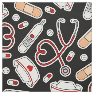 Nurse Love Pattern Black Fabric