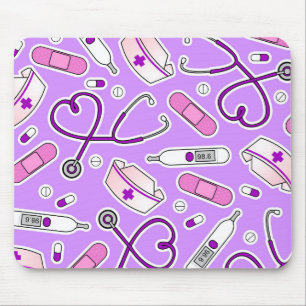 Nurse Love Pattern Purple Mouse Pad