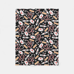 Nurse Love Print Black Background Fleece Blanket