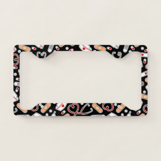 Nurse Love Print Black Background License Plate Frame