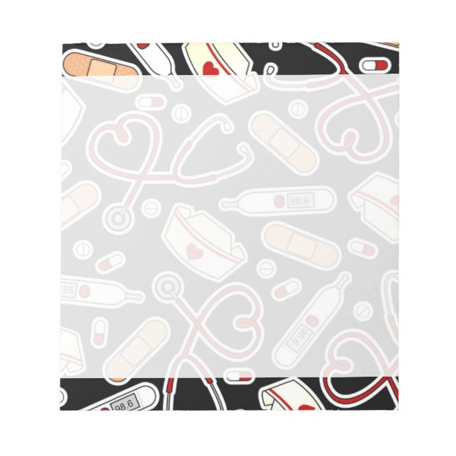 Nurse Love Print Black Background Notepad (Front)