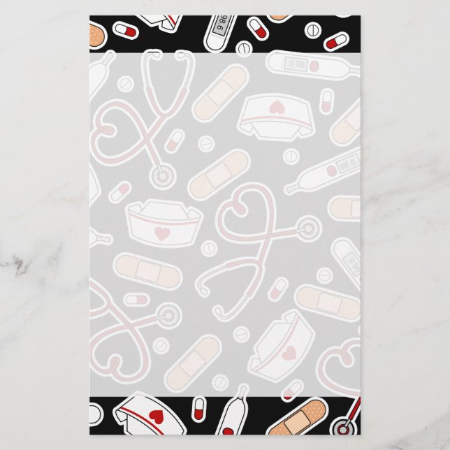 Nurse Love Print Black Background Stationery (Front)
