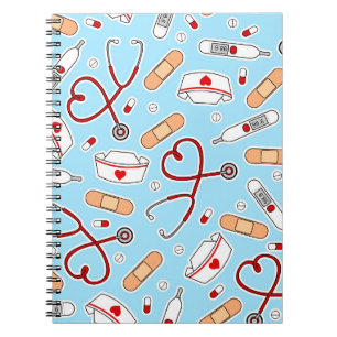 Nurse Love Print Blue Background Notebook