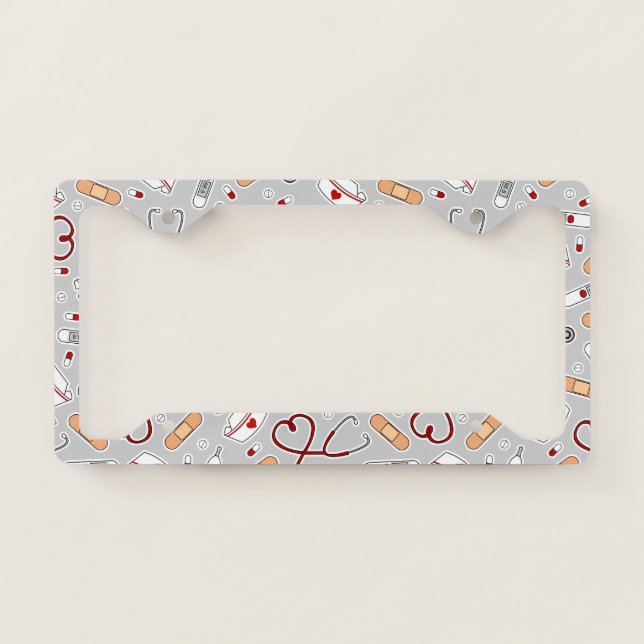 Nurse Love Print Gray Background License Plate Frame (Front)