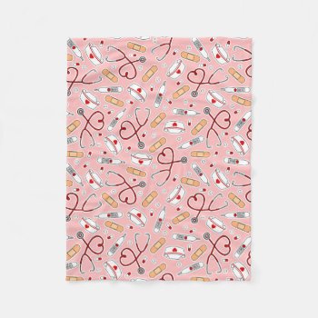 Nurse Love Print Pink Background Fleece Blanket by JKLDesigns at Zazzle