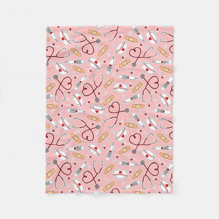 Nurse Love Print Pink Background Fleece Blanket