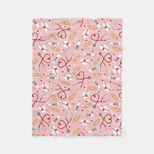 Nurse Love Print Pink Background Fleece Blanket