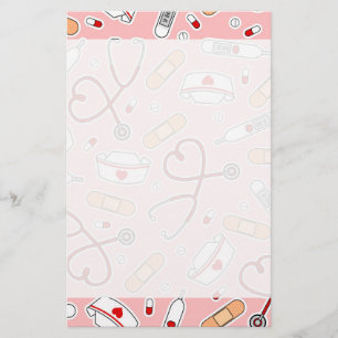 Nurse Love Print Pink Background Stationery