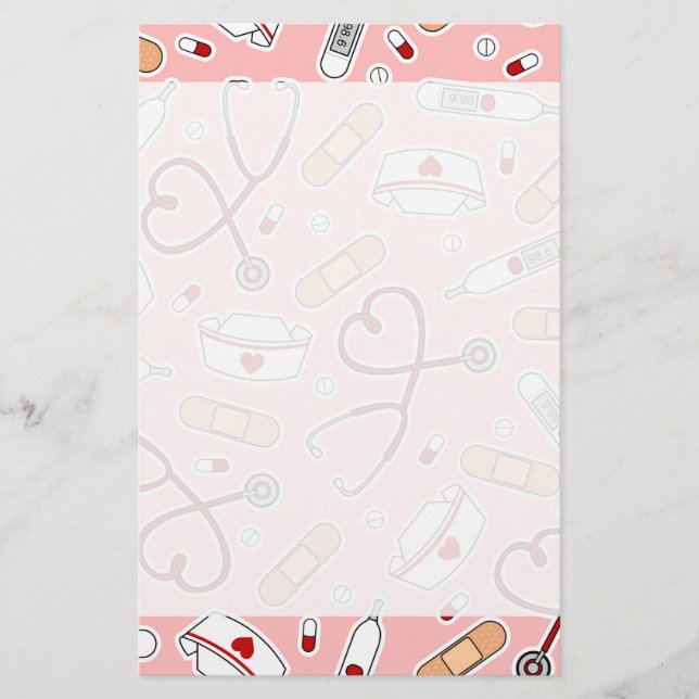 Nurse Love Print Pink Background Stationery (Front)