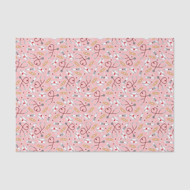 Nurse Love Print Pink Background Tissue Paper (Front)