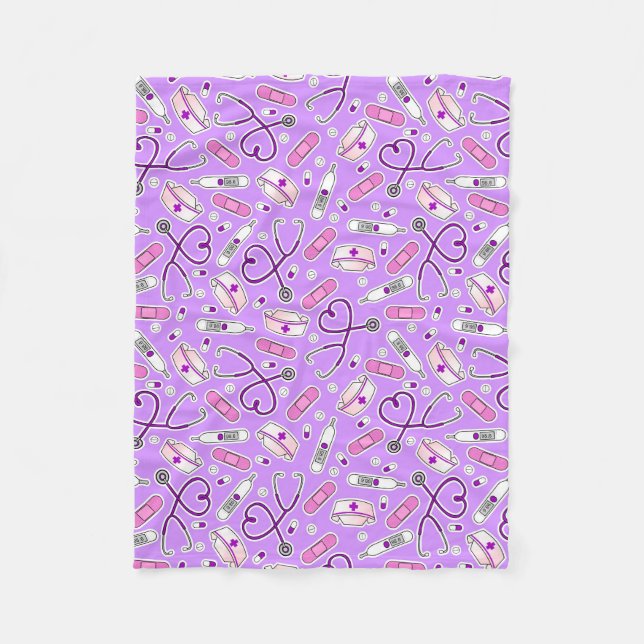 Nurse Love Print Purple Background Fleece Blanket (Front)