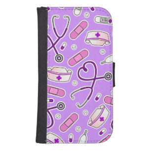 Nurse Love Print Purple Phone Wallet