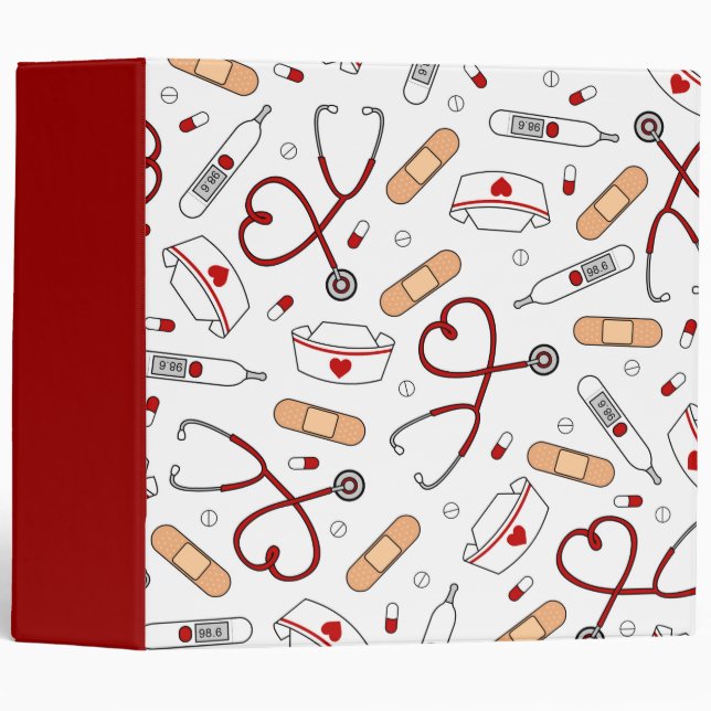 Nurse Love Print White Background 3 Ring Binder (Front/Spine)