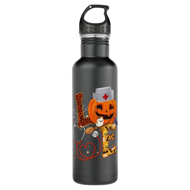 Nurse Love Pumpkin Shirt Funny Halloween Nurse Gif Stainless Steel Water Bottle (Front)