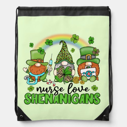 Nurse Love Shenanigans St Patricks Drawstring Bag