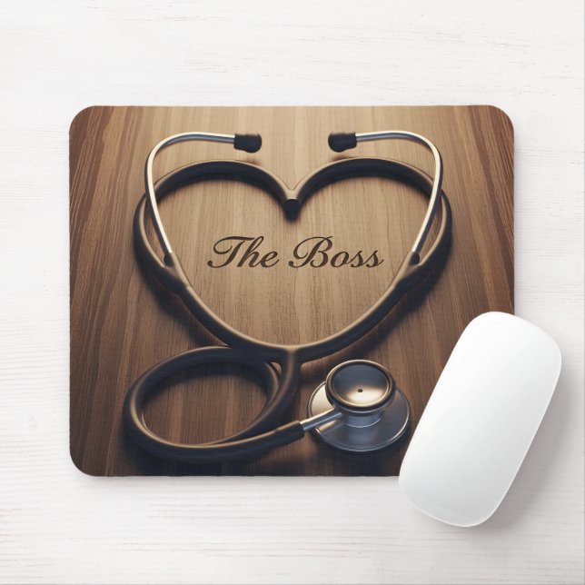 Nurse Manager Gift Stethoscope Heart Wood Grain Mouse Pad (With Mouse)
