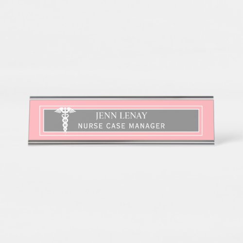 Nurse Manager Medical Caduceus Blush Pink Custom Desk Name Plate