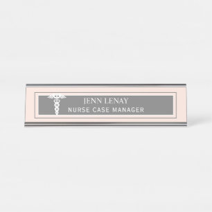 Nurse Manager Medical Caduceus Blush Pink Custom Desk Name Plate